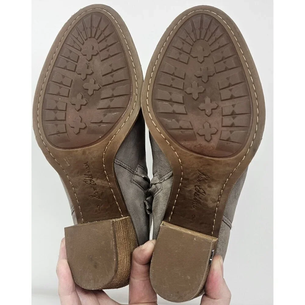 Sam Edelman Mariella Soft Leather Booties Gray Taupe Ankle Zip Up Size 7M